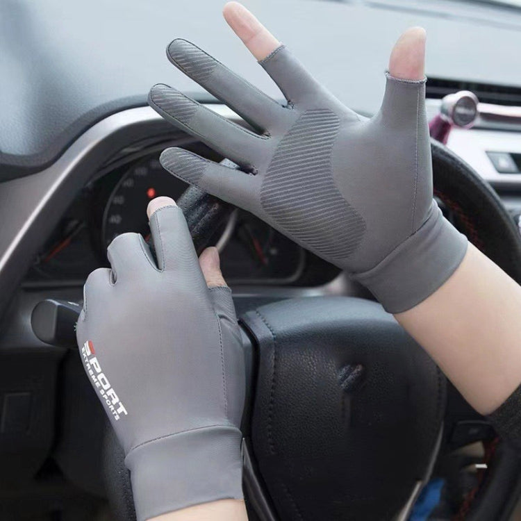Free Code Summer Ice Silk Thin Sunscreen Gloves Fishing Non-slip Takeaway Rider Gloves(Two Finger Blue) by bashfashion