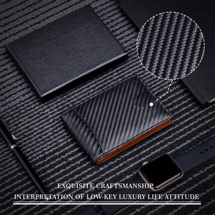 RFID Anti-Theft Brush Leather Multi Card Pocket Coin Wallet Credit Card Case(Carbon Fiber+Orange Inside) by bashfashion