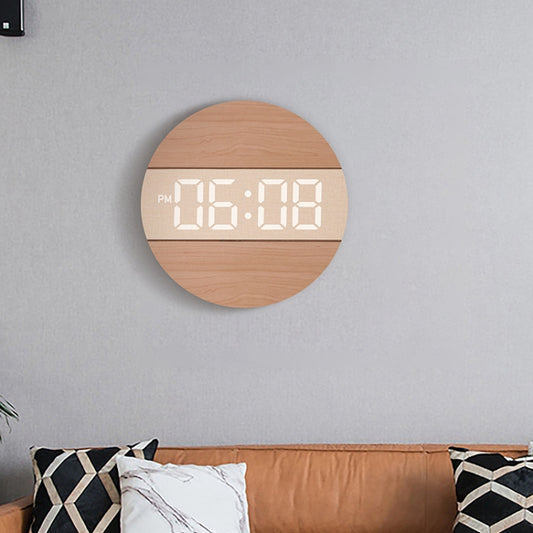 G218B Wooden Living Room Digital Display Clock Home Decoration Wall Clock(Khaki) by bashfashion