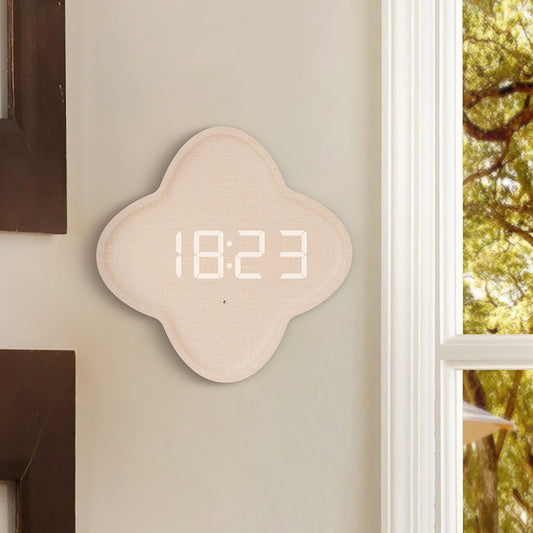 G236 LED Digital Display Flower Shape Living Room Wall Clock(Cotton Linen) by bashfashion