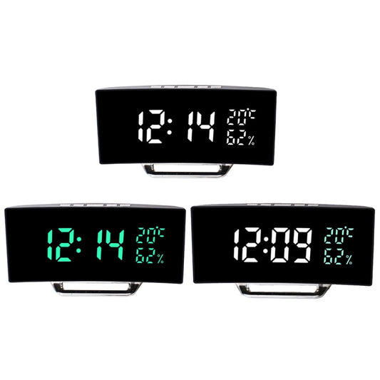 7816 Curved Screen LED Temperature / Humidity Display Multifunctional Clock(Green) by bashfashion