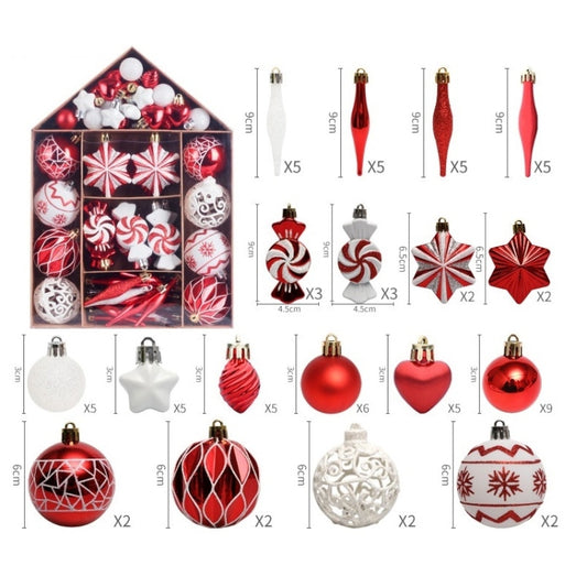 73pcs/Set Christmas Tree Decoration Pendant Painted Christmas Ball, Color: Red White by bashfashion