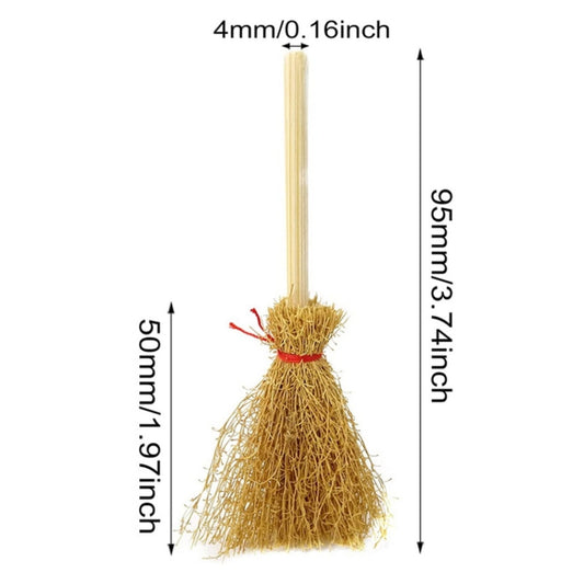 5pcs Halloween Mini Broom Ornaments Witch Broom Toy Accessories Red Rope 4cm x 9.5cm by bashfashion