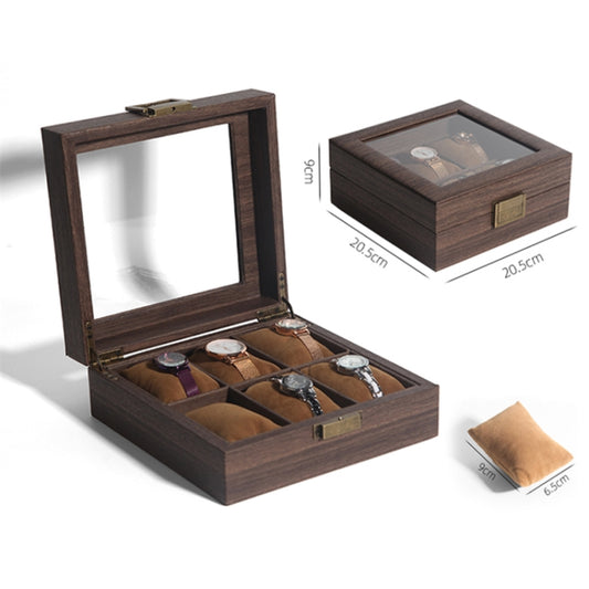 Wood Grain Leather Watch Display Box Watch Storage Case Jewelry Box, Style: 6 Digit Square by bashfashion