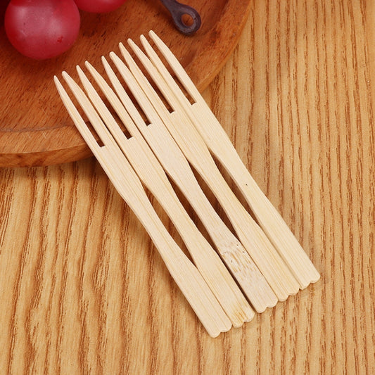 200pcs /Can Bamboo Fruit Stick Disposable Two Tines Dessert Fork For Home Use by bashfashion
