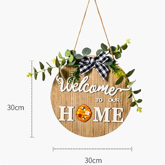 Stereoscopic DIY Home Wooden Round Welcome Door Sign Pendant Wreaths Wall Hanging Decor by bashfashion