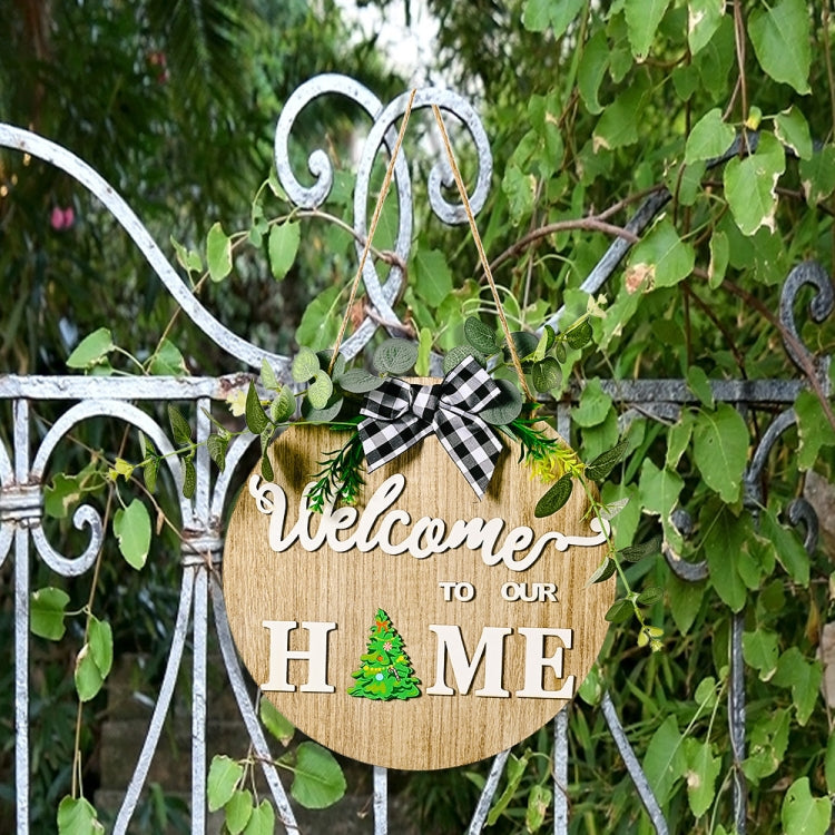 Stereoscopic DIY Home Wooden Round Welcome Door Sign Pendant Wreaths Wall Hanging Decor by bashfashion