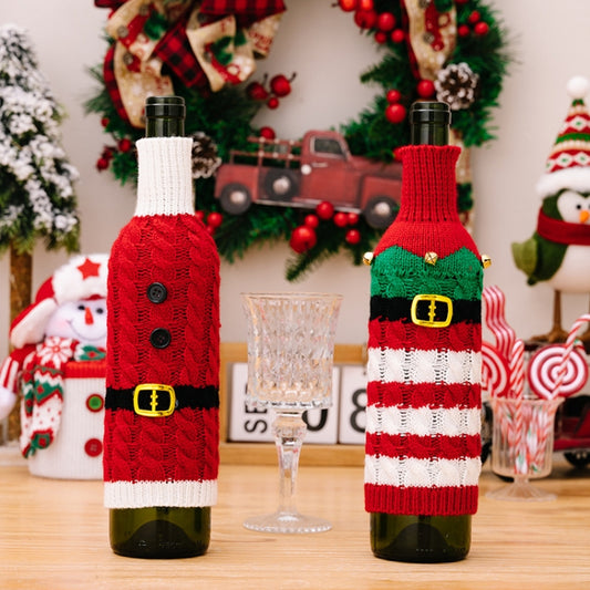 Christmas Knitted Wine Bottle Cover Festival Restaurant Decorations(Belt) by bashfashion