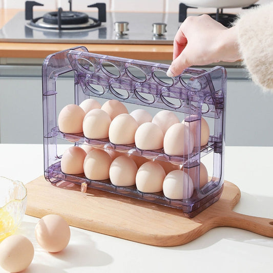 Refrigerator Flip-Type Eggs Storage Rack Egg Fresh-keeping Box, Size: Large(Transparent) by bashfashion