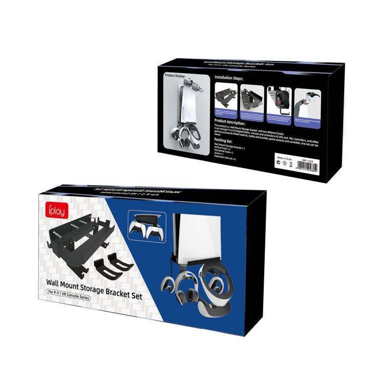 For PS5 Console iplay Wall-mounted Bracket Can Store Controllers/VR Glasses/Headphones(Black) by iplay