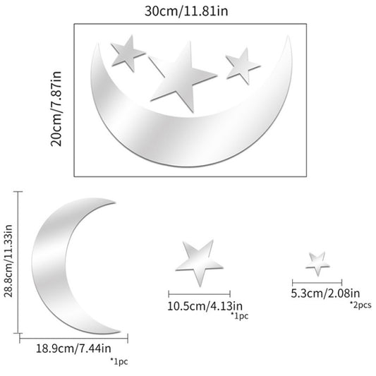 4pcs /Set Acrylic Moon Stars Mirror Wall Sticker Home Decoration Soft Mirror(Silver) by bashfashion