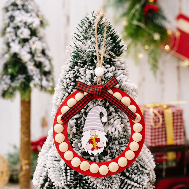 Wooden Wreath Christmas Tree Pendant Round Beaded Christmas Decoration Supplies(Green) by bashfashion