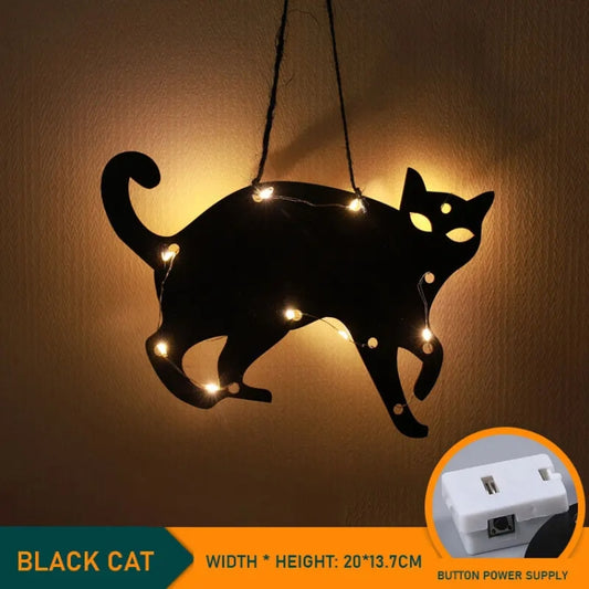 Black Cat 4.5V Halloween Glowing Hanging Lights Party Holiday Decoration by bashfashion