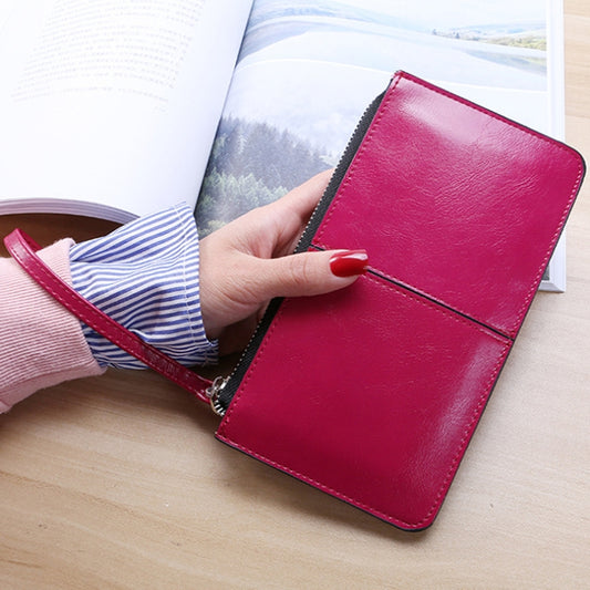 Ladies Long Zipper Multi-Card Slot Wallet Multifunctional Wristlet Wallet(Rose Red) by bashfashion