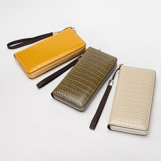 Crocodile Print Long Ladies Clutch Bag Multi Card Position Zipper Wristlet Pouch(Yellow) by bashfashion