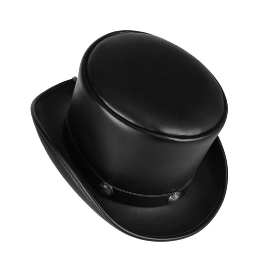 Retro Style PU Leather Round Top Magic Hat Gentleman Party Bow Hat, Size: One Size(Black) by bashfashion