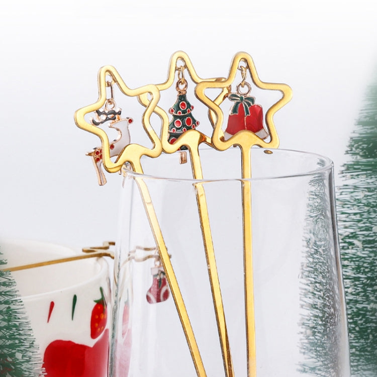 2pcs /Pack A410 Christmas Stirring Spoon Dessert Fork Christmas Eve Star Tableware Gift by bashfashion