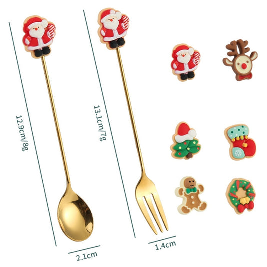 4pcs /Pack Christmas Gift Spoon Cartoon Fruit Fork Dessert Coffee Scoop, Style: A by bashfashion