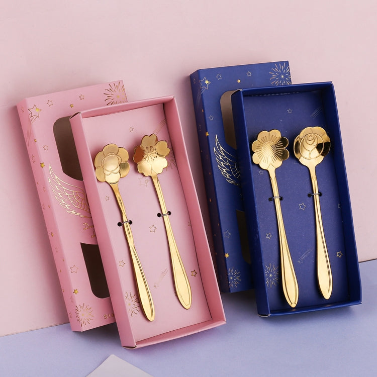 2pcs /Pack Stainless Steel Spoon And Fork Cutlery Set, Style: Rose Gold Spoons+Blue Box by bashfashion