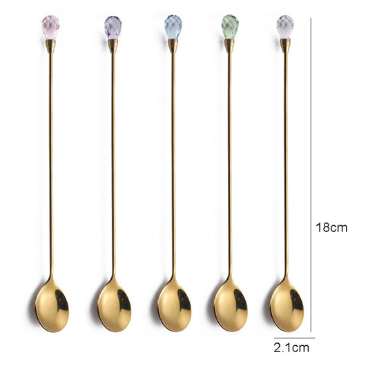 430 Stainless Steel Long Handle Diamond Spoon Honey Stirring Scoop(Purple Diamond) by bashfashion