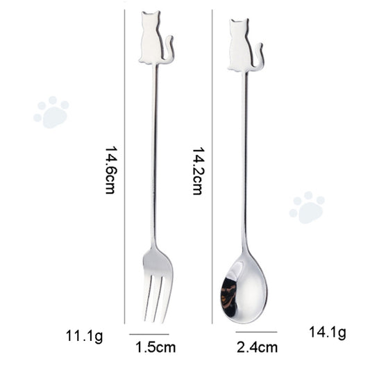 304 Stainless Steel Cartoon Pet Stirring Spoon Fork Fruit Fork Dessert Scoop, Style: Back Cat Fork (Silver) by bashfashion