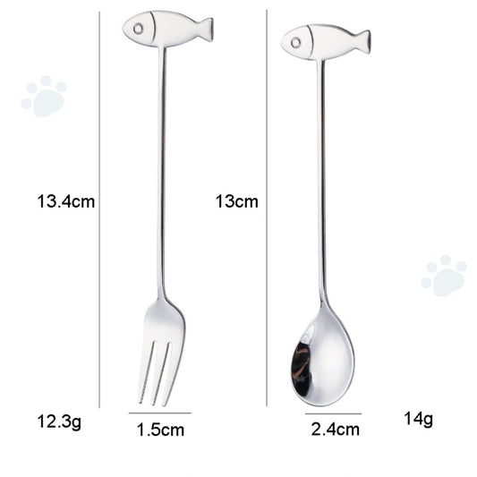 304 Stainless Steel Cartoon Pet Stirring Spoon Fork Fruit Fork Dessert Scoop, Style: Fish Fork (Silver) by bashfashion