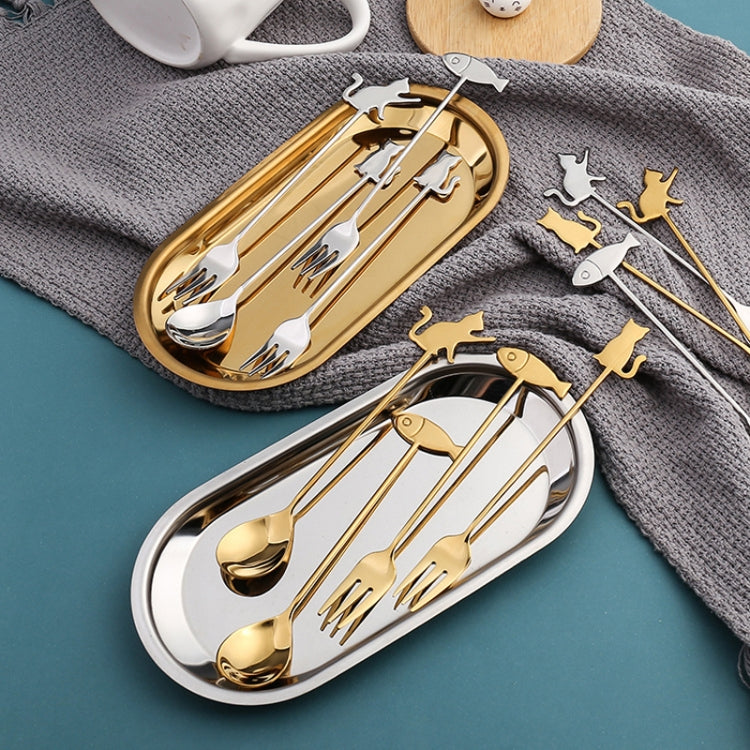 304 Stainless Steel Cartoon Pet Stirring Spoon Fork Fruit Fork Dessert Scoop, Style: Fish Spoon (Gold) by bashfashion