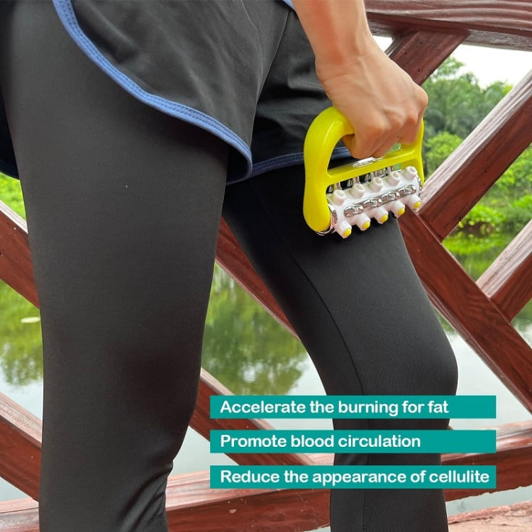 Handheld Curved Five-row Iron Column Roller Soothing Massager(Yellow) by bashfashion