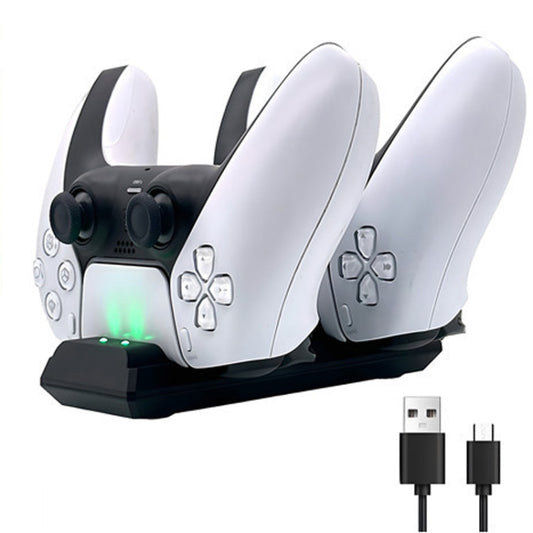 For PS5 Controller Dock Charger Gamepad Dual Port Quick Charger(White) by bashfashion