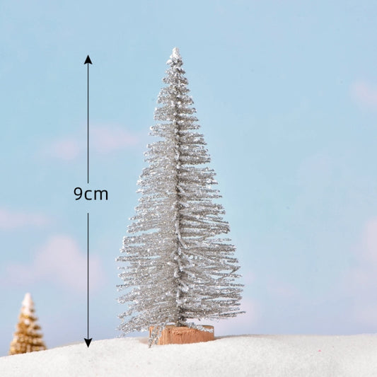 4pcs Christmas Tree Micro Landscape Accessories PVC Home Decoration Ornaments, Size: 9cm Wood-bottom Silver by bashfashion