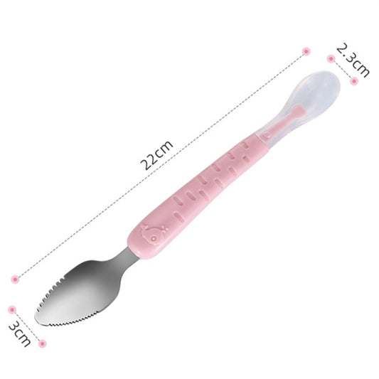 Baby Fruit Double-Ended Scraping Spoon 304 Stainless Steel Silicone Soft Spoon, Color: Blue With Storage Box by bashfashion