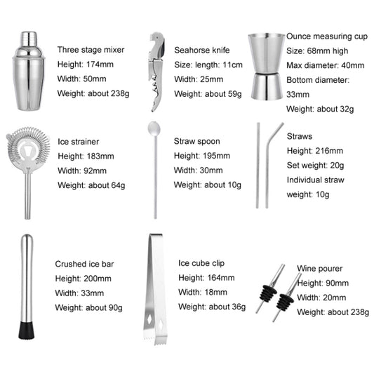 750ml 12 In 1 Stainless Steel Bartender Wooden Stand Set Cocktail Bartending Tools by bashfashion