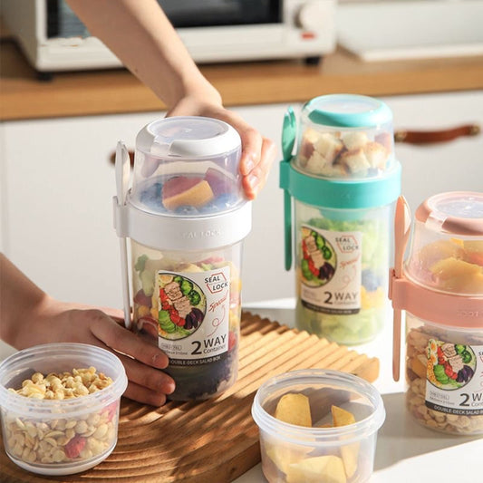 Salad Meal Shaker Cup Portable Fruit and Vegetable Container with Fork Dressing Box, Size: Large Blue by bashfashion