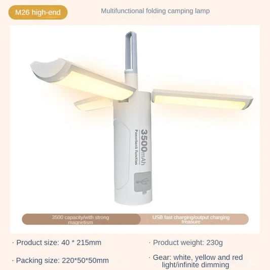 3500mAh M26 Foldable Handheld Lamp Portable Triple Leaf Hook Outdoor Flashlight Multi-Functional Camping Light by bashfashion