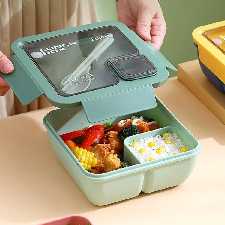 Square Microwaveable Lunch Box Hermetic Bento Box with Spoon Chopsticks(Green) by bashfashion