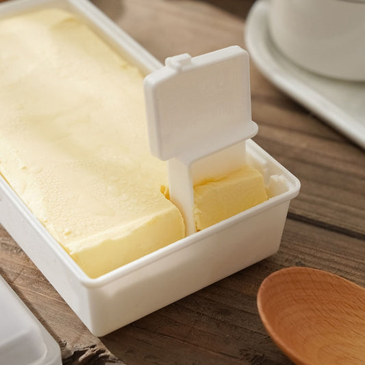 Household Square Butter Cutting Crisper With Lid Kitchen Cheese Storage Box(White) by bashfashion