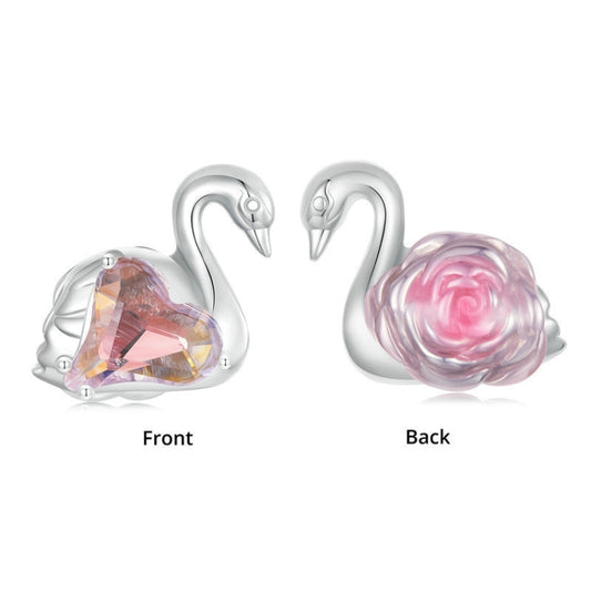 S925 Sterling Silver Platinum-plated Pink Swan Rose DIY Beads(BSC980) by bashfashion