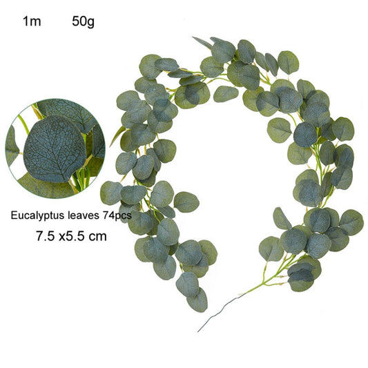 Artificial Greenery Eucalyptus Leaf Vine Simulation Rattan Home Decoration, Style: 1m Eucalyptus Gray White by bashfashion