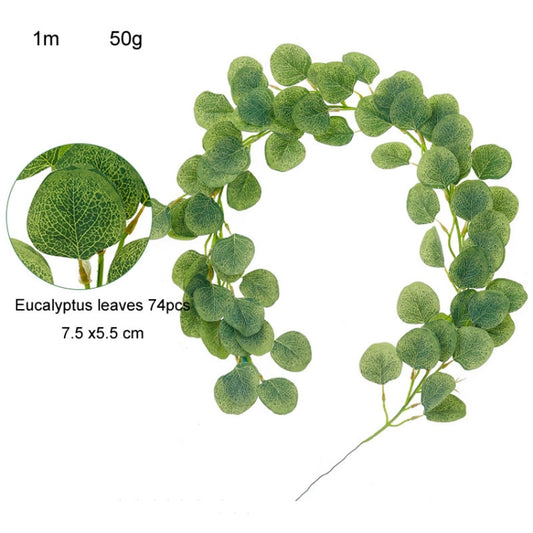 Artificial Greenery Eucalyptus Leaf Vine Simulation Rattan Home Decoration, Style: 1m Eucalyptus Green by bashfashion