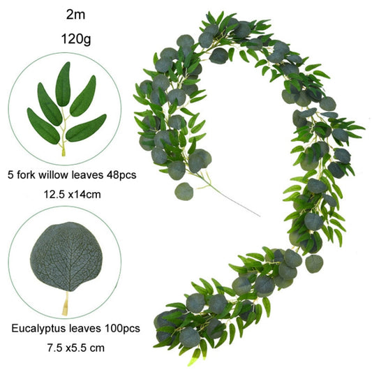 Artificial Greenery Eucalyptus Leaf Vine Simulation Rattan Home Decoration, Style: 2m Eucalyptus+5 Leaves Willow Green by bashfashion