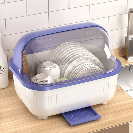 Household Dustproof Kitchen Tableware Storage Box Tableware Drain Rack, Spec: L (Purple) by bashfashion