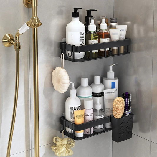 Wall-mounted Kitchen and Bathroom Storage Rack with 4 Hooks, Spec: Shelf + Pole by bashfashion