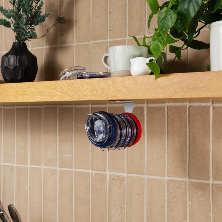 Tumbler Lid Organizer Self-Adhesive Under-Cabinet Cup Lid Storage Rack, Color: Black by bashfashion