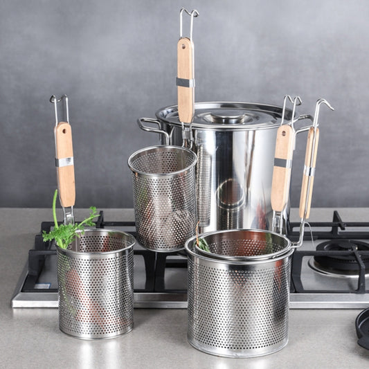 Household Stainless Steel Wooden Handle Spoon Kitchen Filtering Powder Oil Leakage Frying Basket, Model: 12cm Round Handle by bashfashion
