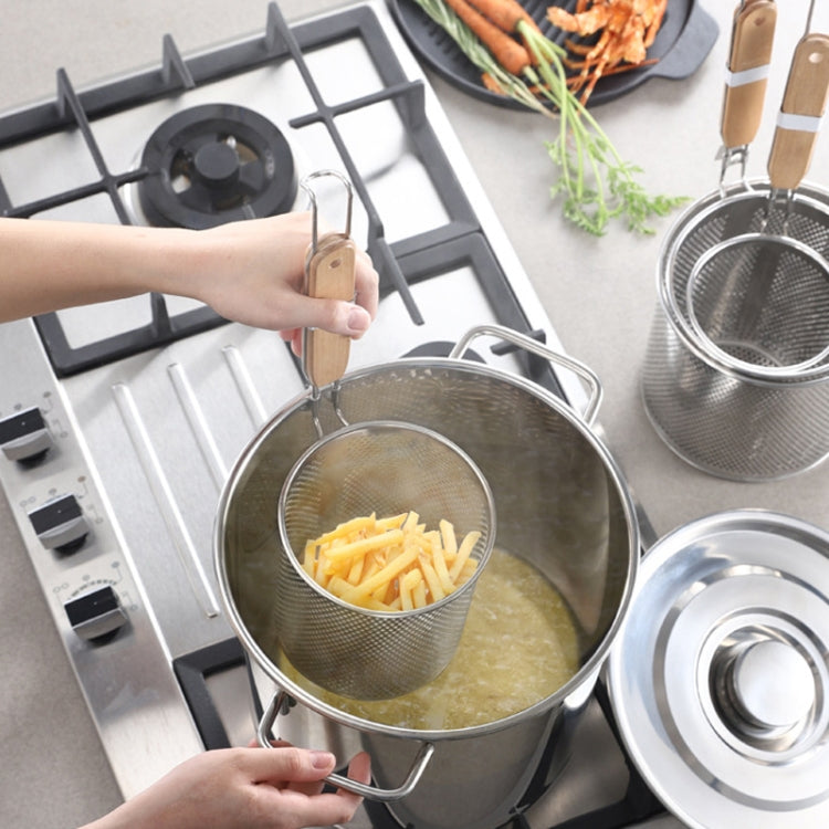 Household Stainless Steel Wooden Handle Spoon Kitchen Filtering Powder Oil Leakage Frying Basket, Model: 20cm Round Handle by bashfashion