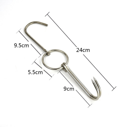 Stainless Steel Double Ring Duck Cooker Hanger Outdoor Barbecue Hanging Hook Stand, Specs: 4 Centi Steel Thick Short 24cm by bashfashion