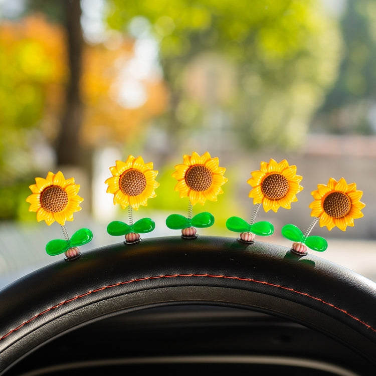 5pcs /Set Cute Sunflower Car Ornament Car Center Console Shaking Flowers Decoration, Style: A Model Green Leaves by bashfashion
