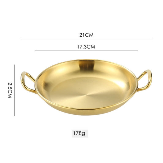 304 Stainless Steel With Double Ear Snack Tray Fried Chicken Chips Cold Dishes Candy Snacks Tray, Size: 17cm Round (Gold) by bashfashion