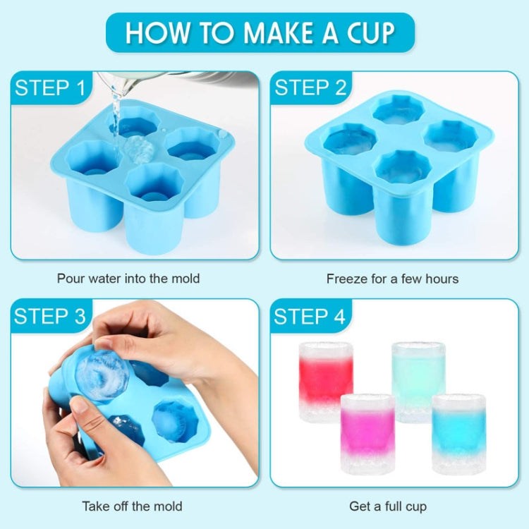 Four Hole Ice Cup Silicone Mold Compartment Cylindrical Coke Whiskey Ice Cube Maker Mold(Blue) by bashfashion