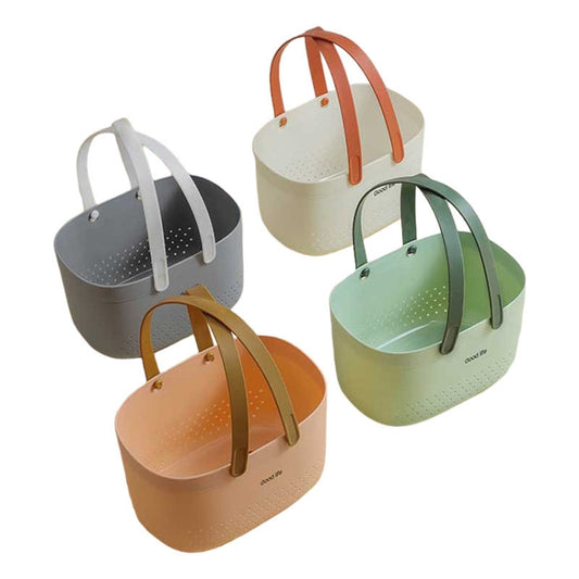 Silicone Portable Wash Basket Bathroom Storage Drainage Shower Shelf Basket(Grey) by bashfashion